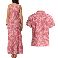 Tahiti Tarona Tiare Floral Couples Matching Tank Maxi Dress and Hawaiian Shirt Monstera Palm Tropical Leaves - Polynesian Pride