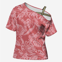 Tahiti Tarona Tiare Floral Cross Shoulder Shirt Monstera Palm Tropical Leaves - Polynesian Pride