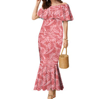 Tahiti Tarona Tiare Floral Family Matching Mermaid Dress and Hawaiian Shirt Monstera Palm Tropical Leaves LT01 Mom's Dress Pink - Polynesian Pride