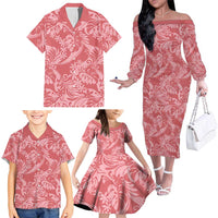 Tahiti Tarona Tiare Floral Family Matching Off The Shoulder Long Sleeve Dress and Hawaiian Shirt Monstera Palm Tropical Leaves LT01 - Polynesian Pride