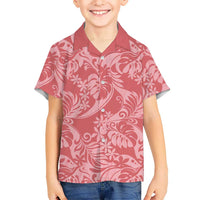 Tahiti Tarona Tiare Floral Family Matching Off Shoulder Maxi Dress and Hawaiian Shirt Monstera Palm Tropical Leaves LT01 Son's Shirt Pink - Polynesian Pride