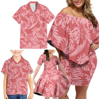 Tahiti Tarona Tiare Floral Family Matching Off Shoulder Short Dress and Hawaiian Shirt Monstera Palm Tropical Leaves LT01 - Polynesian Pride