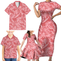 Tahiti Tarona Tiare Floral Family Matching Short Sleeve Bodycon Dress and Hawaiian Shirt Monstera Palm Tropical Leaves LT01 - Polynesian Pride