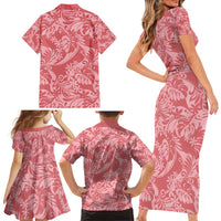 Tahiti Tarona Tiare Floral Family Matching Short Sleeve Bodycon Dress and Hawaiian Shirt Monstera Palm Tropical Leaves LT01 - Polynesian Pride