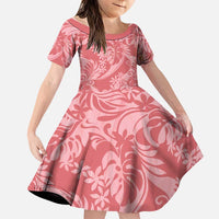 Tahiti Tarona Tiare Floral Family Matching Summer Maxi Dress and Hawaiian Shirt Monstera Palm Tropical Leaves LT01 Daughter's Dress Pink - Polynesian Pride
