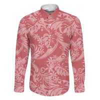 Tahiti Tarona Tiare Floral Family Matching Summer Maxi Dress and Hawaiian Shirt Monstera Palm Tropical Leaves LT01 Dad's Shirt - Long Sleeve Pink - Polynesian Pride
