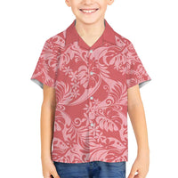 Tahiti Tarona Tiare Floral Family Matching Tank Maxi Dress and Hawaiian Shirt Monstera Palm Tropical Leaves LT01 Son's Shirt Pink - Polynesian Pride