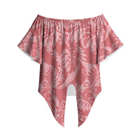 Tahiti Tarona Tiare Floral Off Shoulder Wrap Waist Top Monstera Palm Tropical Leaves LT01 Pink - Polynesian Pride