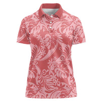 Tahiti Tarona Tiare Floral Women Polo Shirt Monstera Palm Tropical Leaves LT01 Female Pink - Polynesian Pride