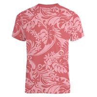 Tahiti Tarona Tiare Floral Women V-Neck T-Shirt Monstera Palm Tropical Leaves LT01 - Polynesian Pride