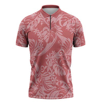 Tahiti Tarona Tiare Floral Zipper Polo Shirt Monstera Palm Tropical Leaves - Polynesian Pride
