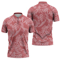 Tahiti Tarona Tiare Floral Zipper Polo Shirt Monstera Palm Tropical Leaves - Polynesian Pride