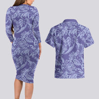 Tahiti Vareau Tiare Floral Couples Matching Long Sleeve Bodycon Dress and Hawaiian Shirt Monstera Palm Tropical Leaves LT01 - Polynesian Pride