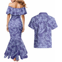 Tahiti Vareau Tiare Floral Couples Matching Mermaid Dress and Hawaiian Shirt Monstera Palm Tropical Leaves LT01 - Polynesian Pride