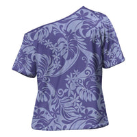 Tahiti Vareau Tiare Floral Cross Shoulder Shirt Monstera Palm Tropical Leaves - Polynesian Pride