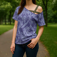 Tahiti Vareau Tiare Floral Cross Shoulder Shirt Monstera Palm Tropical Leaves - Polynesian Pride