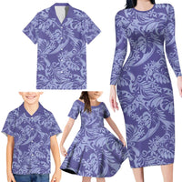 Tahiti Vareau Tiare Floral Family Matching Long Sleeve Bodycon Dress and Hawaiian Shirt Monstera Palm Tropical Leaves LT01 - Polynesian Pride