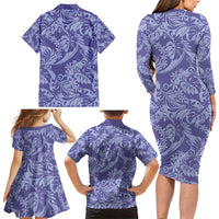 Tahiti Vareau Tiare Floral Family Matching Long Sleeve Bodycon Dress and Hawaiian Shirt Monstera Palm Tropical Leaves LT01 - Polynesian Pride