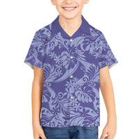 Tahiti Vareau Tiare Floral Family Matching Long Sleeve Bodycon Dress and Hawaiian Shirt Monstera Palm Tropical Leaves LT01 Son's Shirt Purple - Polynesian Pride
