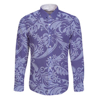 Tahiti Vareau Tiare Floral Family Matching Mermaid Dress and Hawaiian Shirt Monstera Palm Tropical Leaves LT01 Dad's Shirt - Long Sleeve Purple - Polynesian Pride