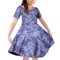 Tahiti Vareau Tiare Floral Family Matching Off Shoulder Short Dress and Hawaiian Shirt Monstera Palm Tropical Leaves LT01 Daughter's Dress Purple - Polynesian Pride