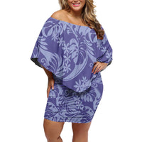 Tahiti Vareau Tiare Floral Family Matching Off Shoulder Short Dress and Hawaiian Shirt Monstera Palm Tropical Leaves LT01 Mom's Dress Purple - Polynesian Pride