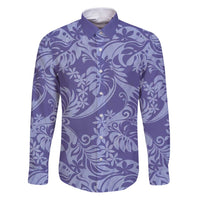 Tahiti Vareau Tiare Floral Family Matching Puletasi and Hawaiian Shirt Monstera Palm Tropical Leaves LT01 Dad's Shirt - Long Sleeve Purple - Polynesian Pride