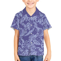 Tahiti Vareau Tiare Floral Family Matching Puletasi and Hawaiian Shirt Monstera Palm Tropical Leaves LT01 Son's Shirt Purple - Polynesian Pride