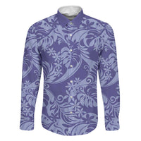Tahiti Vareau Tiare Floral Family Matching Summer Maxi Dress and Hawaiian Shirt Monstera Palm Tropical Leaves LT01 Dad's Shirt - Long Sleeve Purple - Polynesian Pride