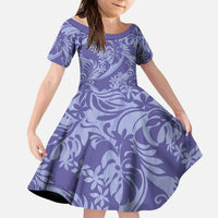 Tahiti Vareau Tiare Floral Kid Short Sleeve Dress Monstera Palm Tropical Leaves LT01 KID Purple - Polynesian Pride