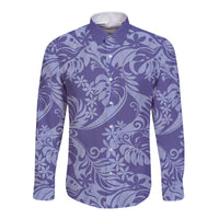 Tahiti Vareau Tiare Floral Long Sleeve Button Shirt Monstera Palm Tropical Leaves - Polynesian Pride