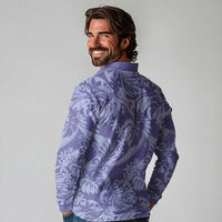 Tahiti Vareau Tiare Floral Long Sleeve Polo Shirt Monstera Palm Tropical Leaves - Polynesian Pride