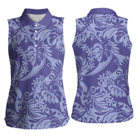 Tahiti Vareau Tiare Floral Women Sleeveless Polo Shirt Monstera Palm Tropical Leaves - Polynesian Pride