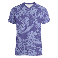 Tahiti Vareau Tiare Floral Women V-Neck T-Shirt Monstera Palm Tropical Leaves LT01 Female Purple - Polynesian Pride