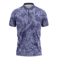 Tahiti Vareau Tiare Floral Zipper Polo Shirt Monstera Palm Tropical Leaves LT01 Purple - Polynesian Pride