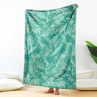 Tahiti Teal Tiare Floral Blanket Monstera Palm Tropical Leaves - Polynesian Pride