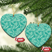 Tahiti Teal Tiare Floral Ceramic Ornament Monstera Palm Tropical Leaves - Polynesian Pride