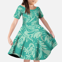 Tahiti Teal Tiare Floral Family Matching Long Sleeve Bodycon Dress and Hawaiian Shirt Monstera Palm Tropical Leaves LT01 Daughter's Dress Teal - Polynesian Pride