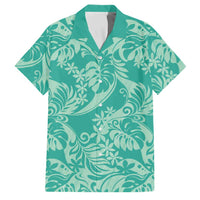 Tahiti Teal Tiare Floral Family Matching Long Sleeve Bodycon Dress and Hawaiian Shirt Monstera Palm Tropical Leaves LT01 Dad's Shirt - Short Sleeve Teal - Polynesian Pride