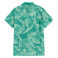 Tahiti Teal Tiare Floral Family Matching Long Sleeve Bodycon Dress and Hawaiian Shirt Monstera Palm Tropical Leaves LT01 - Polynesian Pride