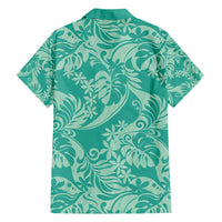 Tahiti Teal Tiare Floral Family Matching Long Sleeve Bodycon Dress and Hawaiian Shirt Monstera Palm Tropical Leaves - Polynesian Pride
