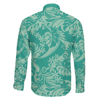 Tahiti Teal Tiare Floral Family Matching Long Sleeve Bodycon Dress and Hawaiian Shirt Monstera Palm Tropical Leaves LT01 - Polynesian Pride