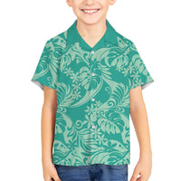 Tahiti Teal Tiare Floral Family Matching Long Sleeve Bodycon Dress and Hawaiian Shirt Monstera Palm Tropical Leaves LT01 Son's Shirt Teal - Polynesian Pride