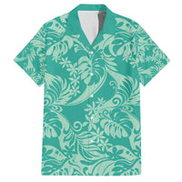 Tahiti Teal Tiare Floral Family Matching Off The Shoulder Long Sleeve Dress and Hawaiian Shirt Monstera Palm Tropical Leaves LT01 Dad's Shirt - Short Sleeve Teal - Polynesian Pride