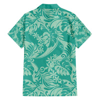 Tahiti Teal Tiare Floral Family Matching Off The Shoulder Long Sleeve Dress and Hawaiian Shirt Monstera Palm Tropical Leaves LT01 - Polynesian Pride