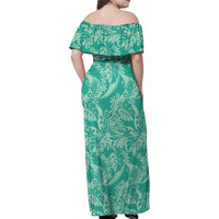 Tahiti Teal Tiare Floral Family Matching Off Shoulder Maxi Dress and Hawaiian Shirt Monstera Palm Tropical Leaves LT01 - Polynesian Pride