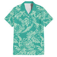 Tahiti Teal Tiare Floral Family Matching Puletasi and Hawaiian Shirt Monstera Palm Tropical Leaves - Polynesian Pride