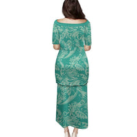 Tahiti Teal Tiare Floral Family Matching Puletasi and Hawaiian Shirt Monstera Palm Tropical Leaves LT01 - Polynesian Pride