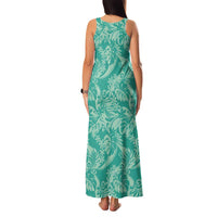 Tahiti Teal Tiare Floral Family Matching Tank Maxi Dress and Hawaiian Shirt Monstera Palm Tropical Leaves LT01 - Polynesian Pride