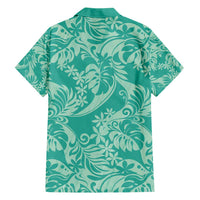Tahiti Teal Tiare Floral Hawaiian Shirt Monstera Palm Tropical Leaves - Polynesian Pride